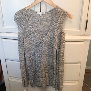 Women’s open shoulder gray knit sweater